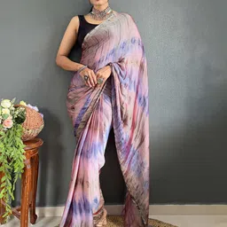 HERE&NOW Tie and Dye Pure Chiffon Ready to Wear Saree-image-73