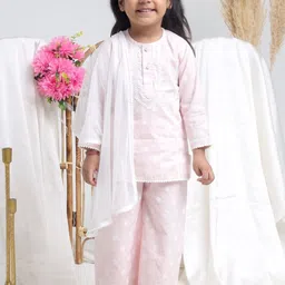 Sangria Girls Ethnic Motifs Printed Pure Cotton Kurta With Palazzos & Dupatta-picture-19