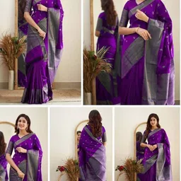 Aman's Impero Woven Design Zari Silk Blend Handloom Banarasi Saree-picture-28