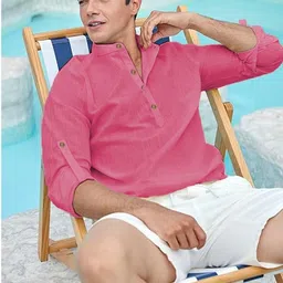 Edin Men Beige Solid Cotton Kurtas-picture-22