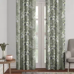 HOMEBREW FURNISHINGS Green & Grey 2 Pieces Floral Printed Black Out Door Curtains-picture-37