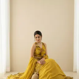 LIPS CROWN Printed Semi-Stitched Organza Lehenga & Ready To Wear Blouse With Dupatta image 3