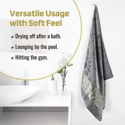 Kuber Industries Grey & Yellow 3 Pieces Printed Cotton 450 GSM Bath Towel image 5