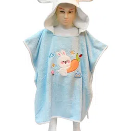 The Little Lookers Kids Blue & White Printed Hooded Cotton 350 GSM Bath Towels-picture-36