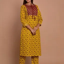 PAHAL ATTIRE Women Mustard Printed Cotton Blend Kurta & Trousers image 5