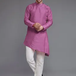 Utsav Fashion Men Pleated Dupion Silk Kurta with Trousers image 1