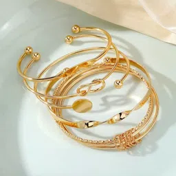 Jewelfy Set Of 5 Stainless Steel Gold-Plated Cuff Bracelets image 2