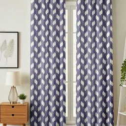 LUZDECOR Grey Floral Printed Regular 2 Pieces Door Room Darkening Eyelet Curtains-image-0