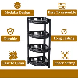 Kuber Industries Black & Silver Toned 2Pcs 4 Tier Folding Fruit & Vegetable Basket Stands image 2