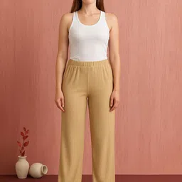 DTR FASHION Women Ribbed Wide Leg High-Rise Trousers-image-26