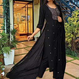 Aaghnya Women Ethnic Motifs Embroidered Kurta with Trousers & Dupatta image 3