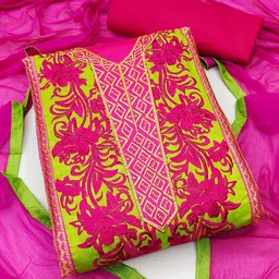 HERE&NOW Floral Embroidered Thread Work Modal Chanderi Unstitched Dress Material-picture-45