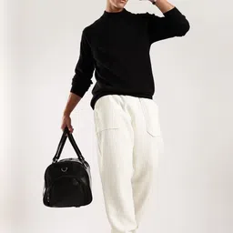 Blu MNKY Men Classic Loose Fit Corduroy Pleated Trousers-picture-20