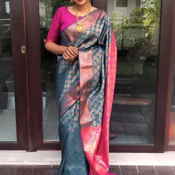 Moda Rapido Ethnic Motifs Zari Silk Blend Handloom Banarasi Saree image 3