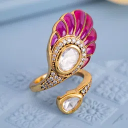 Kushal's Fashion Jewellery Victorian-Plated Ruby Kundan Studded Ethnic Finger Ring-picture-51