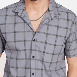 THE BEETEL HOUSE Men Comfort Slim Fit Windowpane Checked Cuban Collar Cotton Casual Shirt image 5