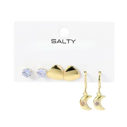 SALTY Gold Plated Set Of 3 Contemporary Artificial Stone Studded Studs Earrings image 2