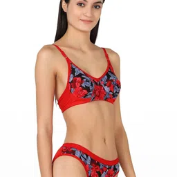 samvar Women Yellow,Red Cotton Bra Panty Set for Lingerie Set Undergarments Pack of 2 image 2