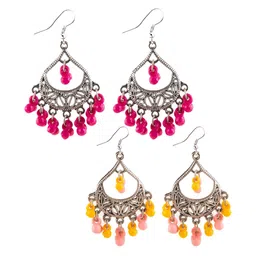 Creative Frogs Women Set of 2 Circular Silver-Plated Chandbalis Earrings-image-16