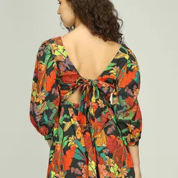 IZEL Women Square Neck Puff Sleeve A-Line Dress image 2