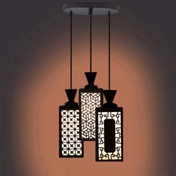 Gojeeva Black & White Textured Wooden Rectangle Shaped Ceiling Lamp-picture-30