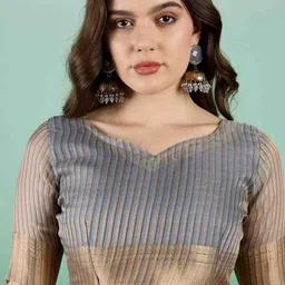 all about you Striped Sequinned Organza Handloom Banarasi Saree image 4