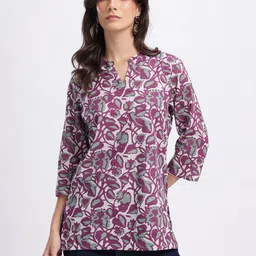 Anouk Rustic Floral Printed Pure Cotton Mandarin Collar Straight Kurti image 3