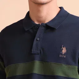 U.S. Polo Assn. Men Colourblocked Slim Fit Cotton Polo T-shirt image 3