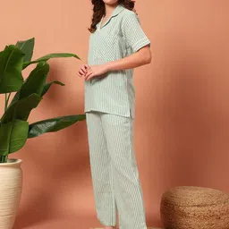 Ameerah Women Striped Lapel Collar Night suit image 5