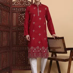 House of Pataudi Embroidered Work Straight Kurta image 3