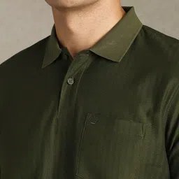 Louis Philippe Men Self Design Polo Collar Pure Cotton T-shirt image 5