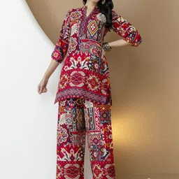 KALINI Printed Mandarin Collar Neck Tunic With Palazzo Co-Ords image 4