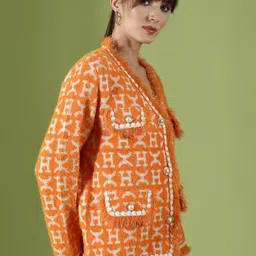 KALINI  Printed V-Neck Woollen Cardigan image 3