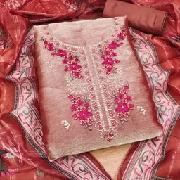 Blissta Floral Embroidered Unstitched Dress Material image 2