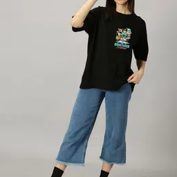 Kasendra Women Graphic Printed Drop-Shoulder Sleeves Oversized T-shirt image 2