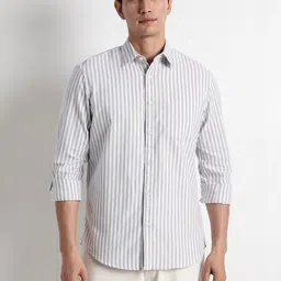 Blu MNKY Men Classic Slim Fit Striped Casual Shirt image 2