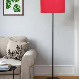 Devansh Red Cotton Drum Iron Cylindrical Floor Lamp image 3