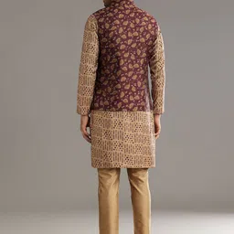 KALKI Fashion Men Floral Printed Regular Chanderi Cotton Kurta Sets With Jacket image 2