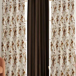 GEET CREATIONS Coffee Brown & White Set of 3 Floral Room Darkening Long Door Curtain-picture-42