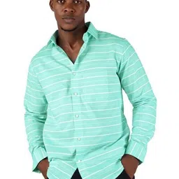 FRENCH CROWN Oxford Men Standard Striped Spread Collar Cotton Shirt-picture-30