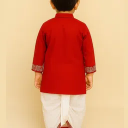 NFC CREATION Boys Ethnic Motifs Embroidered Regular Thread Work Pure Cotton Kurta with Dhoti Pants image 2