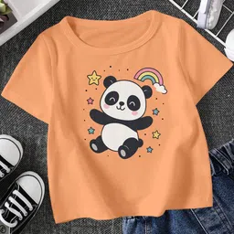 FIONAA TRENDZ Kids Peach & Black Panda Printed Round Neck Cotton T-shirt-picture-31