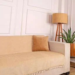 STITCHNEST Beige 2 Seater Chenille Sofa Cover-picture-30