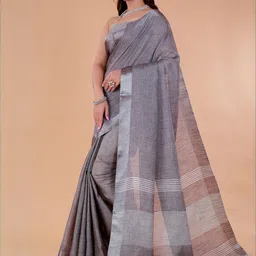 NEGRONI Striped Woven Design Border Zari Khadi Saree With image 4