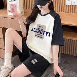 JC Mode Printed Round Neck T-Shirt With Shorts Co-Ords image 4