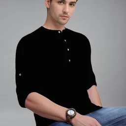 BHUVIKOO Band Collar Roll-Up Sleeves Short Kurta image 4