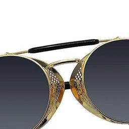 SPADEACES Unisex Black Lens & Gold-Toned Round Sunglasses with image 2