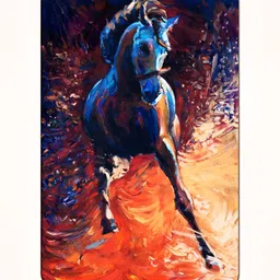 Casperme Blue & Orange Cored Horse Painting Wooded Framed Wall Art-image-13