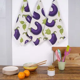 ratan cart TARAN LIVING Purple & White 3 Pieces Printed Cotton Kitchen Towels-picture-38