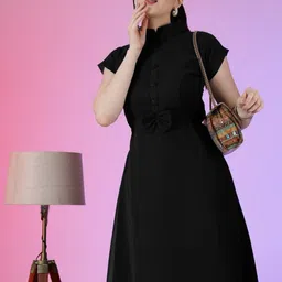 Femvy Women Mandarin Collar Cap Sleeves Maxi Dress-picture-37